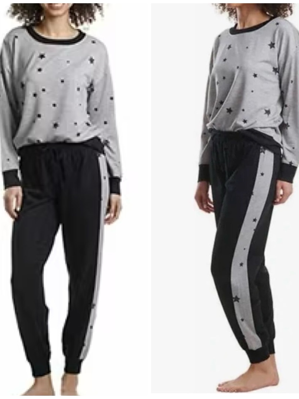 Splendid Womens 2pc Heather Gray & Black Star Pajama Leisure Jogger Set - Small